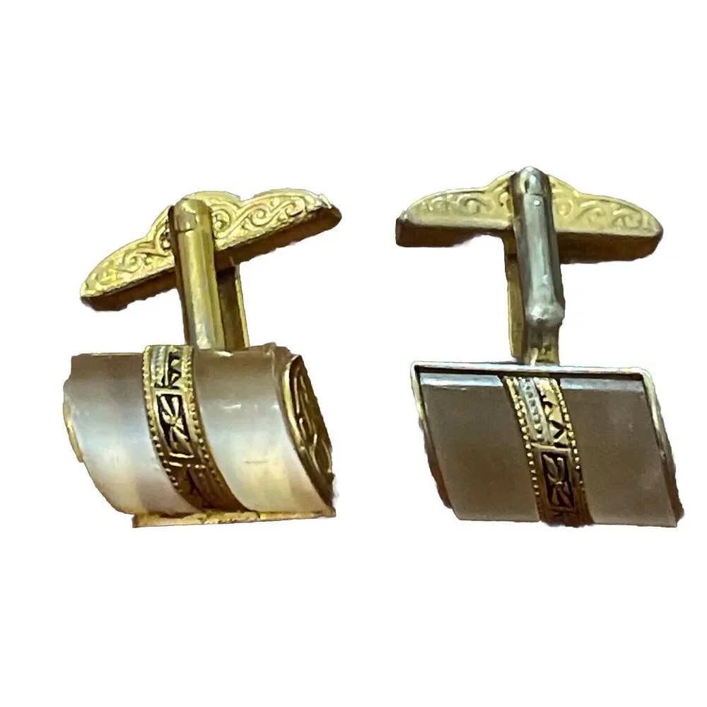 Cufflinks Vintage Gold Tone Pearl Moonstone Retro 1960s